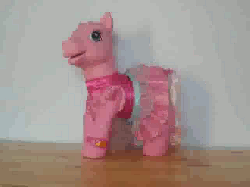 Size: 400x300 | Tagged: safe, pinkie pie, earth pony, pony, g3, g4, animated, bracelet, butt shake, clothes, dress, female, jewelry, mare, merchandise, nightmare fuel, toy