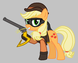 Size: 576x468 | Tagged: safe, artist:death-driver-5000, applejack, g4, cosplay, gun, sly cooper, tennessee kid cooper