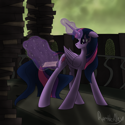 Size: 900x900 | Tagged: safe, artist:rumblealex, twilight sparkle, alicorn, pony, g4, apocrypha, book, magic, skyrim, telekinesis, the elder scrolls, twilight sparkle (alicorn)