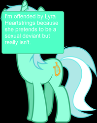 Size: 900x1140 | Tagged: safe, lyra heartstrings, pony, unicorn, offensive ponies, g4, meta, solo, text, troll logic