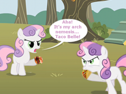 Size: 320x240 | Tagged: safe, sweetie belle, g4, burger, food, hamburger, pun, sweetieburger, taco, taco belle
