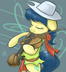 Size: 700x768 | Tagged: safe, artist:chung-sae, fiddlesticks, earth pony, pony, g4, apple family member, female, hat, mare, musical instrument, solo, violin