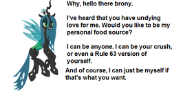 Size: 455x241 | Tagged: safe, queen chrysalis, g4, bedroom eyes, bronybait, text