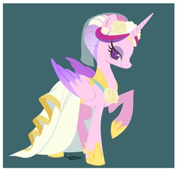 Size: 600x581 | Tagged: safe, artist:onlyahalfbreed, princess cadance, alicorn, pony, g4, clothes, dress, female, flat colors, lidded eyes, mare, raised hoof, signed, simple background, solo, veil, wedding dress