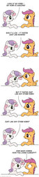 Size: 500x2250 | Tagged: safe, artist:el-yeguero, scootaloo, sweetie belle, pegasus, pony, unicorn, amazing horse, comic, licking, song reference