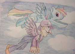 Size: 640x462 | Tagged: safe, rainbow dash, g4, crossover, flying, male, super mario, traditional art, waluigi, wat, wings