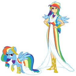 Size: 1100x1100 | Tagged: safe, artist:starexorcist, rainbow dash, human, pegasus, pony, g4, clothes, dress, female, gala dress, human ponidox, humanized, mare, self paradox, self ponidox, solo, winged humanization