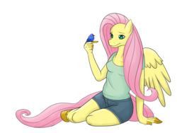 Size: 2000x1500 | Tagged: dead source, safe, artist:roomforapony, fluttershy, bird, anthro, g4, clothes, female, mare, shirt, shorts, simple background, solo, transparent background, unshorn fetlocks