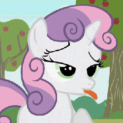 Size: 336x336 | Tagged: safe, screencap, sweetie belle, pony, unicorn, g4, the show stoppers, animated, apple tree, cropped, female, filly, loop, raspberry, solo, tongue out, tree