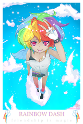 Size: 600x900 | Tagged: safe, artist:icemilk-magic, rainbow dash, human, g4, female, humanized, solo, winged humanization