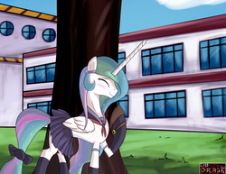 Size: 1106x856 | Tagged: safe, artist:dragk, princess celestia, g4, clothes, cute, cutelestia, schoolgirl