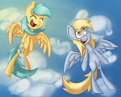 Size: 1280x1024 | Tagged: safe, artist:kas-the-cat, derpy hooves, sunshower raindrops, pegasus, pony, g4, female, mare