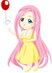 Size: 752x1063 | Tagged: safe, artist:xalxyz, angel bunny, fluttershy, g4, balloon, humanized