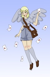 Size: 3300x5100 | Tagged: safe, artist:kitsunepup, derpy hooves, human, g4, female, humanized, letter, mailbag, solo, winged humanization