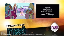 Size: 1023x576 | Tagged: safe, screencap, applejack, fluttershy, pinkie pie, rainbow dash, twilight sparkle, alicorn, human, pony, g4, magical mystery cure, clothes, credits, dress, female, human in equestria, irl, irl human, mallory hagan, mare, miss america, photo, twilight sparkle (alicorn), youtube caption