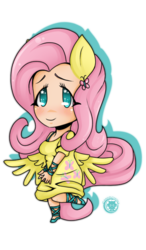 Size: 504x864 | Tagged: safe, artist:canischou, fluttershy, human, g4, chibi, eared humanization, female, humanized, solo, tailed humanization, winged humanization