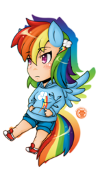 Size: 504x864 | Tagged: safe, artist:canischou, rainbow dash, human, g4, chibi, eared humanization, female, humanized, solo, tailed humanization, winged humanization