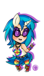 Size: 504x864 | Tagged: safe, artist:canischou, dj pon-3, vinyl scratch, human, g4, chibi, converse, eared humanization, female, horn, horned humanization, humanized, shoes, solo, tailed humanization