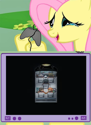 Size: 562x770 | Tagged: safe, fluttershy, pegasus, pony, game:to the moon, g4, exploitable meme, female, fluttercry, gamershy, mare, tv meme