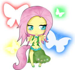 Size: 2550x2394 | Tagged: safe, artist:sumima, fluttershy, anthro, g4, ambiguous facial structure, belly button, chibi, clothes, female, skirt, solo