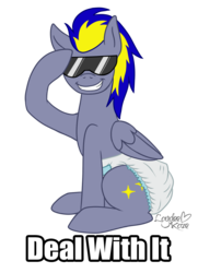 Size: 867x1200 | Tagged: safe, artist:laydeekaze, oc, oc only, oc:stargrazer, pegasus, pony, crinkle, crinkly diaper, deal with it, diaper, diapered, non-baby in diaper, solo, sunglasses, white diaper