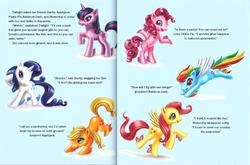 Size: 703x464 | Tagged: safe, artist:mary jane begin, applejack, fluttershy, pinkie pie, rainbow dash, rarity, twilight sparkle, g4, my little pony: under the sparkling sea, official, spoiler:book, aquastria, preview