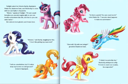 Size: 703x464 | Tagged: safe, artist:mary jane begin, applejack, fluttershy, pinkie pie, rainbow dash, rarity, twilight sparkle, g4, my little pony: under the sparkling sea, official, spoiler:book, aquastria, preview, unshorn fetlocks