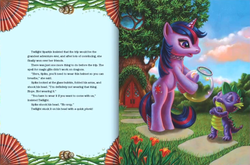 Size: 703x464 | Tagged: safe, artist:mary jane begin, spike, twilight sparkle, pony, g4, my little pony: under the sparkling sea, official, spoiler:book, bipedal, preview
