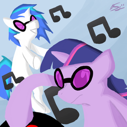 Size: 1000x1000 | Tagged: safe, artist:finalcrusader, dj pon-3, twilight sparkle, vinyl scratch, g4