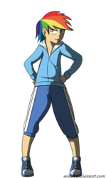 Size: 900x1513 | Tagged: safe, artist:seiani, rainbow dash, human, g4, clothes, converse, female, humanized, pants, shoes, solo