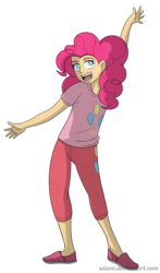 Size: 897x1528 | Tagged: safe, artist:seiani, pinkie pie, human, g4, clothes, female, humanized, pants, solo