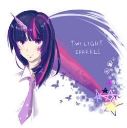 Size: 882x889 | Tagged: safe, artist:youji-kun, twilight sparkle, human, g4, female, horn, horned humanization, humanized, solo