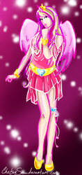 Size: 558x1181 | Tagged: safe, artist:chelseasnow, princess cadance, human, g4, digital art, female, horn, horned humanization, humanized, signature, solo, winged humanization