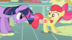 Size: 640x360 | Tagged: safe, edit, screencap, apple bloom, twilight sparkle, g4, as seen on tv
