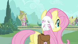 Size: 1280x720 | Tagged: safe, screencap, angel bunny, fluttershy, g4, just for sidekicks, angel is a bunny bastard, tongue out