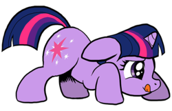 Size: 600x386 | Tagged: safe, artist:muffinshire, twilight sparkle, pony, unicorn, comic:twilight's first day, g4, behaving like a cat, crouching, cute, female, filly, filly twilight sparkle, floppy ears, licking, licking lips, muffinshire is trying to murder us, prowl, simple background, sneaking, solo, tongue out, transparent, transparent background, twiabetes, unicorn twilight, younger