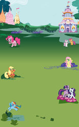 Size: 1600x2572 | Tagged: safe, applejack, fluttershy, pinkie pie, rainbow dash, rarity, scootaloo, sweetie belle, twilight sparkle, g4, official, carousel boutique, hubworld, mane six, ponyville