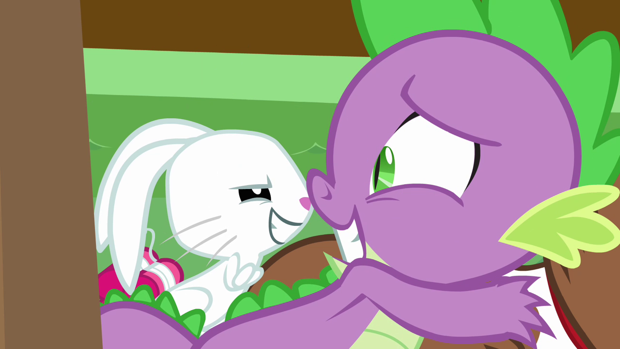 231924 - safe, screencap, angel bunny, spike, winona, g4, just for  sidekicks, angel is a bunny bastard, bad poker face, evil smile, faic,  nervous, pure unfiltered evil, slasher smile - Derpibooru