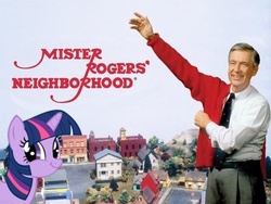 Size: 500x375 | Tagged: safe, twilight sparkle, human, unicorn, g4, irl, irl human, mister rogers, mister rogers' neighborhood, photo, twiface, wrong neighborhood