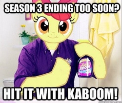 Size: 337x285 | Tagged: safe, apple bloom, g4, all caps, as seen on tv, billy mays, caption, filly mays, infomercial, kaboom