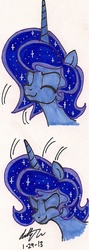 Size: 471x1327 | Tagged: safe, artist:newyorkx3, princess luna, pony, g4, male, nodding, prince artemis, rule 63, solo, traditional art