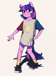 Size: 1100x1489 | Tagged: safe, artist:zonkpunch, twilight sparkle, anthro, g4, bottomless, clothes, missing horn, partial nudity