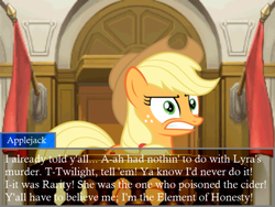 Size: 800x600 | Tagged: safe, applejack, g4, ace attorney, courtroom, crossover, text, witness