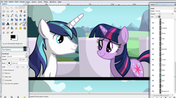 Size: 1338x745 | Tagged: safe, artist:veggie55, shining armor, twilight sparkle, pony, unicorn, g4, duo, gimp, microsoft windows, screenshots, unicorn twilight