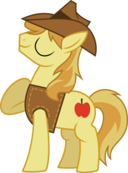 Size: 7000x9482 | Tagged: safe, artist:kamyk962, braeburn, earth pony, pony, g4, absurd resolution, eyes closed, hat, male, raised hoof, simple background, solo, stallion, transparent background, vector