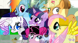 Size: 1943x1083 | Tagged: safe, apple bloom, applejack, derpy hooves, fluttershy, pinkie pie, rainbow dash, rarity, twilight sparkle, pegasus, pony, g4, collage, derp, female, mare, twilight snapple