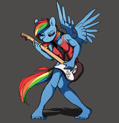 Size: 1200x1238 | Tagged: safe, artist:zonkpunch, rainbow dash, anthro, plantigrade anthro, g4, barefoot, feet, guitar, musical instrument