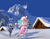 Size: 1640x1275 | Tagged: safe, artist:johnjoseco, artist:rammbrony, edit, princess celestia, princess luna, human, g4, canterlot, cute, grin, humanized, mountain, one eye closed, open mouth, sisters, smiling, snow, snowball, snowball fight, throwing, wink, woona, young