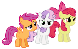 Size: 4705x3000 | Tagged: safe, artist:smlahyee, apple bloom, scootaloo, sweetie belle, earth pony, pegasus, pony, unicorn, g4, confused, cutie mark crusaders, female, filly, foal, high res, simple background, transparent background, trio, vector