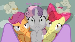 Size: 1280x720 | Tagged: safe, apple bloom, scootaloo, sweetie belle, twilight sparkle, g4, varying degrees of want